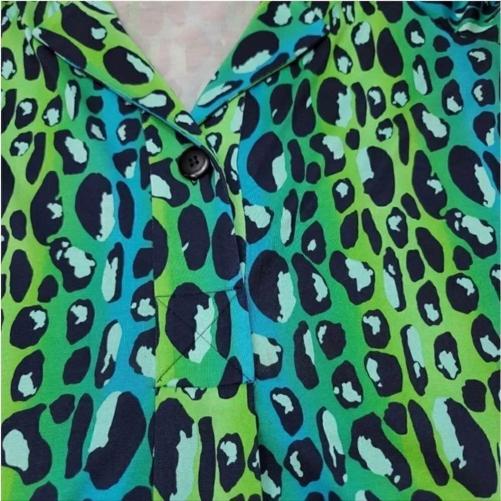 Vintage Y2K Diane Von Furstenberg 100% Silk Gaby Green Leopard Dress Size 6 - Picture 8 of 13